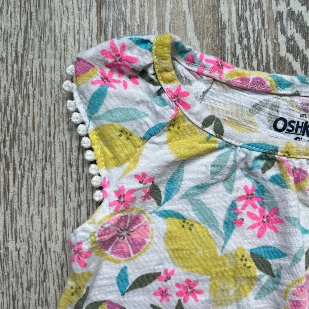 2T Toddler Girls Oshkosh Lemon Floral Grapefruit Tank Blouse Shirt